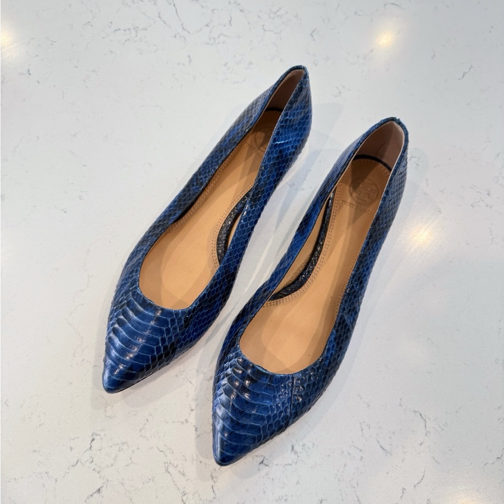 Tory Burch Navy Snakeskin Loafers